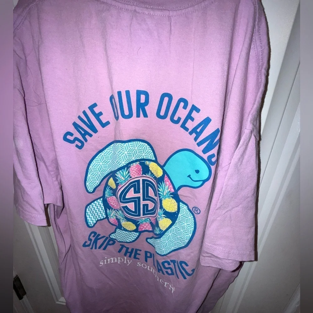 SIMPLY SOUTHERN T - Shirt Women's  L Cotton Lavender Purple SS "Save Our Oceans" - Picture 10 of 10